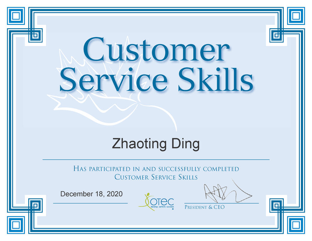 Customer Service Skills Certificate, presented by OTEC (Ontario Tourism Education Corporation)